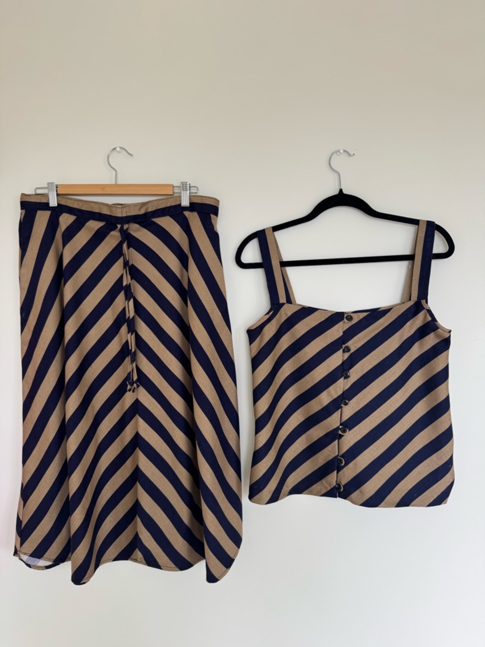 Striped Navy and Tan A-Line Skirt